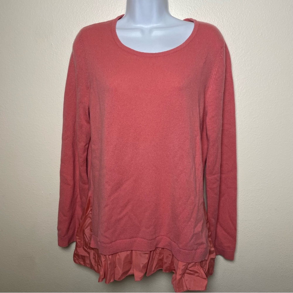 Garnet Hill 100% Cashmere Sweater Peach Layered Hem